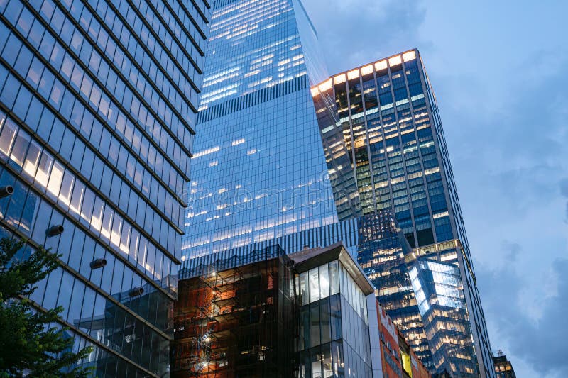 Modern commercial architecture at dusk